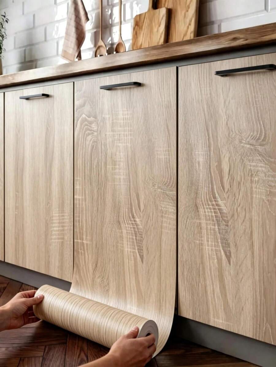 1 cuộn giấy dán tường vân gỗ trang trí nhà cửa, chống thấm nước, làm từ vinyl, tự dính, kiểu cổ điển, chất liệu PVC, dùng cho cửa tủ bếp.