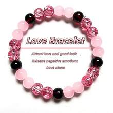 1pc Natural Pink Love Stone Bracelet - Rose Quartz And Red Stone Beads, Attracts Love, Good Luck And Positive Energy, Marble Pink To Fuchsia Gemstone Jewelry, Valentine's Day, Anniversary Gift (No Electroplating, Suitable For Sensitive Skin) Obsidian. - Multicolor - View 13
