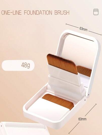 2支装扁平粉底刷，带镜子，便携式一体式设计，适用于无痕涂抹液体/粉状粉底，小巧轻便