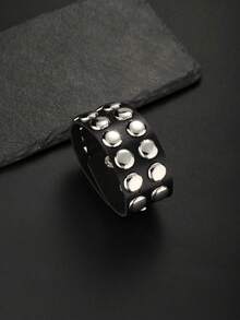 朋克摇滚铆钉手镯套装，尖刺铆钉手镯，80年代Emo哥特风饰品配饰腕带，可调节 - 黑色 - 查看 12