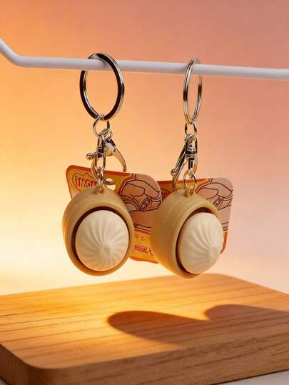 1个/2个，未压缩仿真蒸笼钥匙扣，成人趣味减压吊坠，背包配件，纽扣减压发泄小玩意，钥匙扣小饰品，情侣钥匙扣，生日惊喜，节日派对小礼物，纪念品