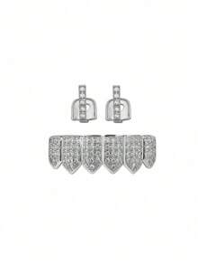 Bộ 2 chiếc răng giả đính đá Zirconia sáng bóng (một răng và sáu răng), phụ kiện hộp đêm, trang sức dự tiệc lễ hội, quà tặng ngày lễ cho cả nam và nữ. - Nhiều màu - Xem 6