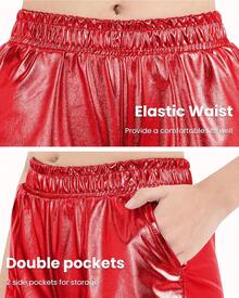 Girls Metallic Shorts Sparkly Hot Pants Shiny Dance Outfits Short Pants - 玫紅色 - 查看 9