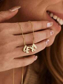 Custom Bubble Name Necklace, Dainty 3D Letter Name Necklace, Initial Necklace, Women Necklace, Personalised Jewelry, Mothers Day Gift - Gold - View 9