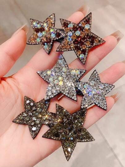 4pcs Sparkling Star Hair Clips, Delicate Bangs Side Clips, Gentle Girl Style Hair Accessories, Versatile For Daily, Commute, Date, Fresh And Sweet Hairstyles