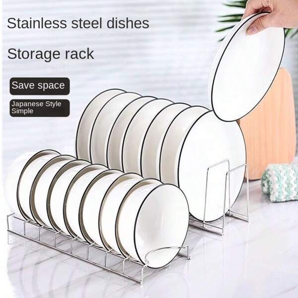 1pc Stainless Steel Bowl & Dish Drying Rack, Multi-Functional Silver Cutlery Storage Rack, Space-Saving Kitchen Bowl & Plate Drainer, Pot Lid Organizer