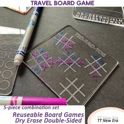 5pcs Reusable Drawing Whiteboard Game Set - No Pens Included, Double-Sided Dry Erase Boards, Including Word Guessing And Tic Tac Toe Games - Portable 10x10cm Whiteboards, Suitable For Travel, Classroom, Home Learning, Parties - Wipeable Surface, Great For Family Game Night, Christmas, New Year, Valentine's Day Parties