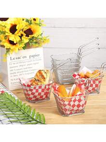 8 mini cestas cuadradas para freír de acero inoxidable con asas, soporte para freír patatas fritas, soporte para freír patatas fritas para cocina, fiestas y barbacoas, color plateado - Plateado - Ver 7