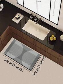 1pc Modern Minimalist Geometric Pattern Silica Gel Kitchen Mat, Featuring Parallel Lines And Semi-Circular Blocks In Grayscale Tones, Creating A Rhythmic Visual Layering, Exuding A Refined And Artistic Vibe. Luxurious And Fashionable Kitchen Carpet With Cushioning And Anti-Fatigue Properties, Made Of Surface Fabric And Sponge Absorbent Material. - Multicolor - View 7