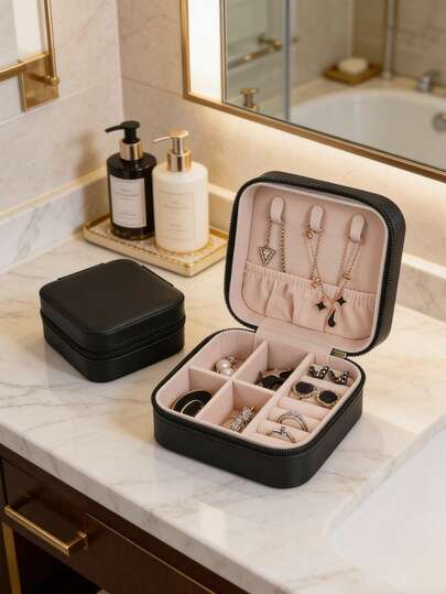 1pc Portable Jewelry Box, Minimalist Jewelry Storage Box, Travel Jewelry Organizer, Suitable For Earrings, Rings, Necklaces, Bracelets, Compact Cosmetic Bag, Perfect Gift For Christmas, Easter, Bridesmaids, Summer Travel