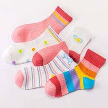 5 Pairs 2026 Spring/Summer New Kids' Mesh Socks, Girls' Breathable Heart & Rainbow Mid-Calf Socks, Middle School Students' Sports & Campus Versatile Socks, Summer Little Girls' Heart & Rainbow Stripe Thin Breathable Socks, Back To School Essential - Multicolor - View 9