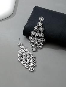 一对时尚简约优雅圆形水钻流苏吊坠耳环，百搭欧式风格 - 彩色 - 查看 5