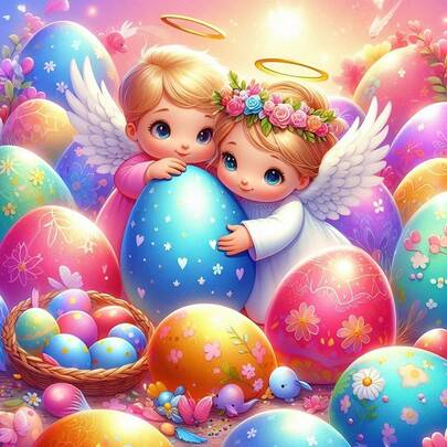 1pc Easter Theme DIY Angel & Egg Pattern 5D Diamond Painting Kit, [30*30cm/11.8*11.8in] [40*40cm/15.7*15.7in], Suitable For Adult Beginners DIY Mosaic Diamond Art, Full Drill Handmade Hobby, Wall Decor Painting For Living Room, Bedroom, Office, Surprise Gift For Family And Friends, Frameless