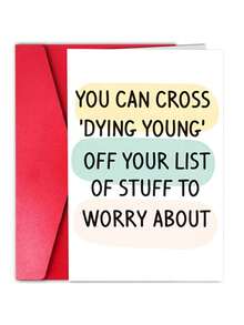 1pc Funny "Dying Young" Birthday Greeting Card With Red Envelope, Minimalist Text Design, Perfect Birthday Card For Friends & Adults - View 1