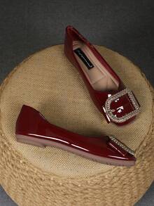 New Lacquered Leather Square Toe Shoes For Teenage Girls - Burgundy - View 1