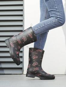 1 Pair Women's Mid-Calf Small Floral Rain Boots, Outdoor Waterproof Shoes For Gardening, Fishing, Cycling, Easy To Clean - Multicolor - View 6