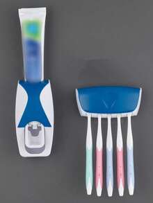 2pcs Wall Mounted Toothbrush Holder With Automatic Toothpaste Dispenser, Holds 5 Toothbrushes, No Electricity Needed, Plastic Material, Bathroom Accessory, Home Decor, Suitable For Autumn, Back To School - Multicolor - View 18
