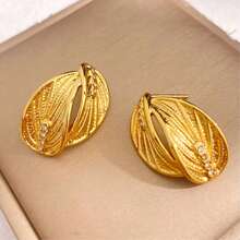 Exaggerated Rhinestone Metal Leaf Stud Earrings, European And American Fashion Unique Design Elegant Earrings For Women - Gold - View 6