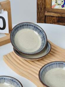 Cabin Kangaroo 1pc/2pcs/4pcs Blue & White Striped Ceramic Small Plate, Household Sauce Dish, Dessert Plate, Photography Prop - Multicolor - View 5