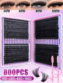800片高容量单簇假睫毛，50D+60D+80D+100D，D卷度，长度9-16mm，主题DIY睫毛，自然浓密卷翘超柔软轻盈可重复使用分段式睫毛嫁接套装，适用于婚礼、旅行、送礼、居家、万圣节、角色扮演、日常妆容 - 查看 7