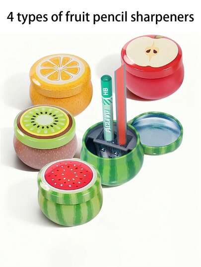 1/3 piezas Sacapuntas manual con doble orificio con forma de fruta (color aleatorio), con tapa, sacapuntas pequeño y creativo, conveniente para llevar, adecuado para la escuela, la oficina y el hogar, puede usarse como regalo de regreso a clases o de cumpleaños