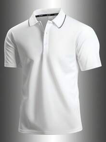 1pc Boyfriend Style Men's Soft Breathable Running, Fitness, Golf, Casual Short Sleeve Polo Shirt, Summer - White - View 2