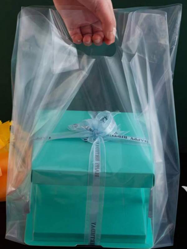 10/25/50pcs Reusable Plastic Shopping Bags With Die-Cut Handles And Side Gussets, Suitable For Retail, Small Businesses, Gift Shops, Boutiques, Takeout Restaurants, Bakeries, And Occasions Like Holidays, Birthdays, Weddings, And Bridal Gifts