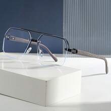 2025 New Fashion White Flat Glasses With A Polygonal Frame That Makes The Face Appear Smaller, Very Suitable For People Who Often Stare At Electronic Screens On Computers And Phones - 金色 - 查看 4