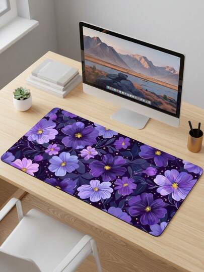 Large Size Mouse Pad, Waterproof Non-Slip Smooth Cloth Surface, Purple Floral All-Over Illustration Pattern, Also Suitable As Keyboard Pad, Desk Mat Or Book Stand, Ideal For Gamers, Office And Dorm Use, Compatible With Mouse And Trackball, Gift For Gamers