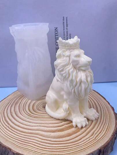 1 khuôn silicon làm nến hình sư tử 3D, khuôn silicon tự làm nến thơm hình động vật, khuôn silicon trang trí đá thơm.