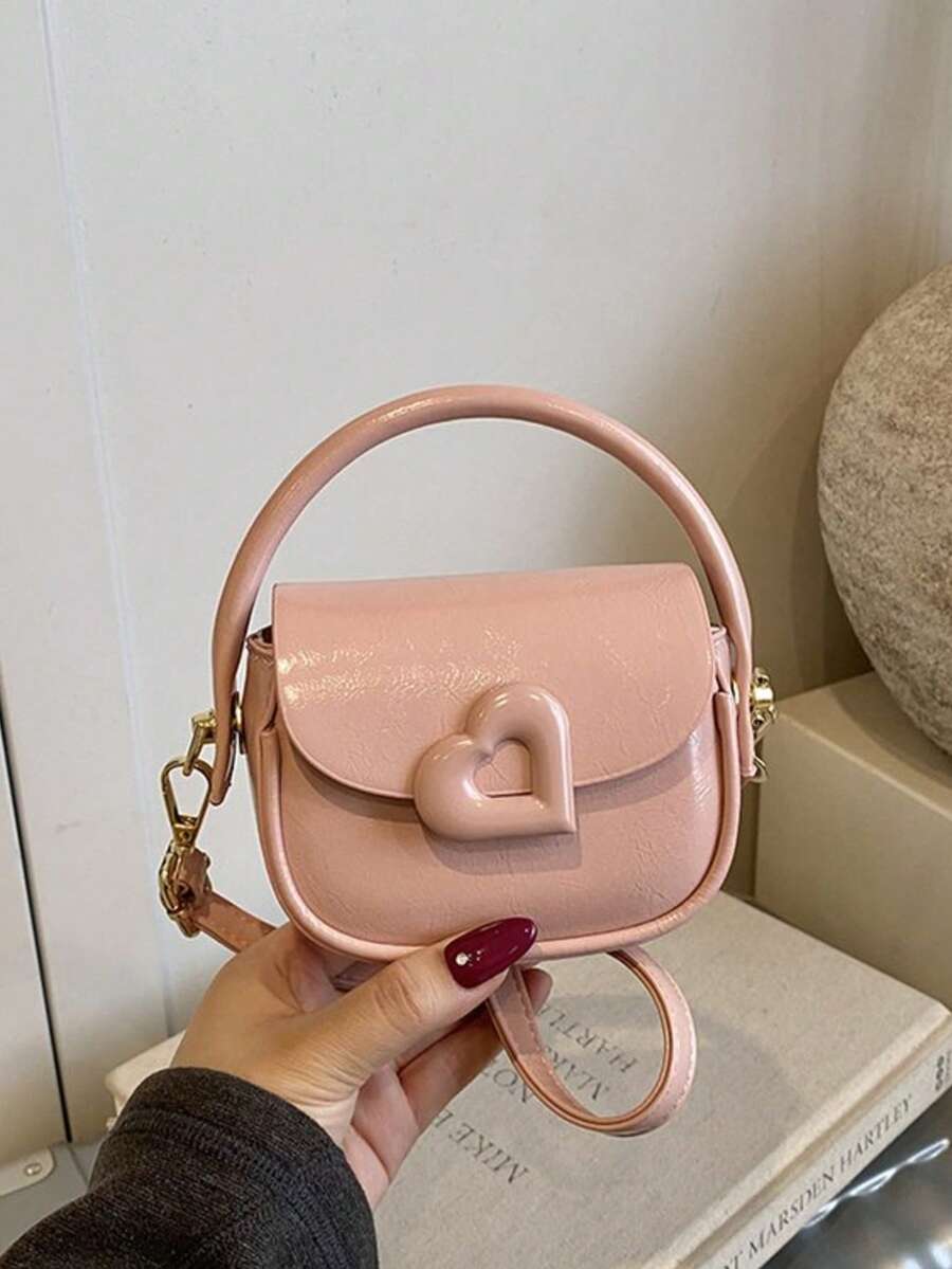 2026 Spring New Niche Women's Handbag, High-Quality Minimalist Solid Color Small Square Bag, Versatile Shoulder Bag, Crossbody Bag, Love Heart Lipstick Bag, Gift - Pink - View 1