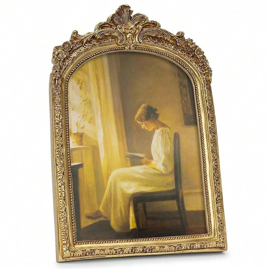 Picture Frame, Gold Vintage Arched Frame Decor For Tabletop And Wall Mounting, Antique Arched Photo Decor For Home, Gold, 6x8 Inch - GoldVintage6x8inches - View 1