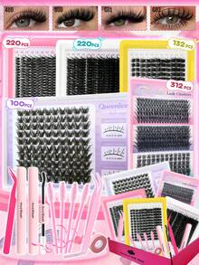 Queenice 14 Pcs False Eyelashes Set 40D80DG01G03 Multiple Styles In One Box Thick Natural Lightweight With Essential Makeup Tools Suitable For Daily DIY Party Travel Wedding Festival Gifts - Black - View 8