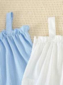 2pcs/Set Baju Terusan Bayi Perempuan Manis & Segar Tanpa Lengan dengan Hiasan Pita, Musim Panas - MultiWarna - View 3