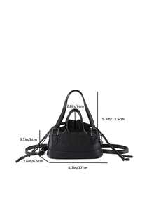 Fashionable Solid Color PU Drawstring Mini Handbag, Metallic Color Crossbody Shell Bag For Women - Black - View 4