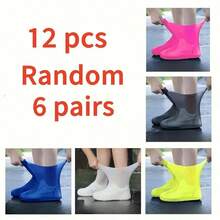 3/5/6 Pairs Reusable Waterproof Rain Shoe Covers, Silicone Outdoor Anti-Slip Overshoes - Multicolor - View 4