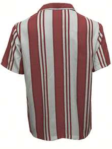 Áo sơ mi nam tay ngắn kẻ sọc, kiểu dáng thời trang, đa năng, cổ bẻ, cài cúc toàn thân, phù hợp cho công sở, đi làm và các hoạt động thường ngày. - Đỏ - Xem 3