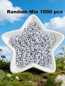 100/2000颗白色亚克力字母珠 6x6mm - “A-Z”字母和数字立方体隔珠，适用于DIY珠宝制作、项链、手链、耳环 - 非常适合手工艺人和小企业 - 黑與白 - 查看 24