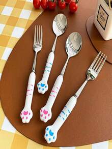 1pc/2pcs/5pcs Stainless Steel Spoon, Fork, Cartoon Cute Long Handle Tableware, Household Creative Student Children Eating Spoon Soup Spoon - View 5