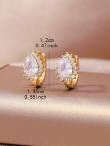 1 Pair Elegant Hollow Water Drop Geometric Round Earrings, 18K Gold Plated Copper Material, Inlaid With Shiny White Zirconia, Fashionable And Graceful Design, Women's Daily Accessory - Gold - View 5