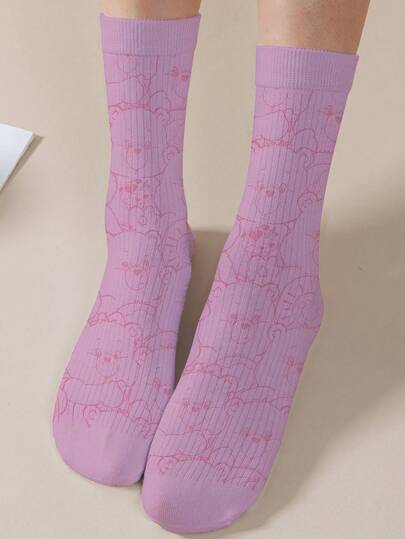  1 Pair Care Bears Women's Personalized Socks, 360 Degree Digital Printing With Interesting Cheer Bear, Wish Bear, Heart Bear, Angel Bear, Grumpy Bear And More, Fashion Minimalist, Suitable For Daily Wear And Graduation/Birthday Gifts