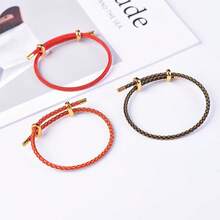 1 chiếc vòng tay kiểu sinh viên, khóa đồng, chất liệu PU, hình tròn đơn, có thể điều chỉnh kích thước, vòng đeo tay cơ bản tự làm cho nữ. - Đen và vàng - Xem 2