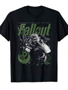 Men's Fallout Video Game T-Shirt With Vault-Tec Logo & Brotherhood Iconic Characters - Vault, Vault Graphics - Gaming Apparel For Fans, Birthday Gift, Casual Wear, Gaming Events ,Round-Neck, Breathable And Comfortable T-Shirt Suitable For All Occasions, 2026 Style - 黑色 - 查看 7