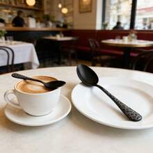 4/8pcs Stainless Steel Black Cutlery Set, Unique Pattern Design With Laser Engraved Handles, Including Coffee Spoons, Dessert Spoons And Tea Spoons, Suitable For Kitchen, Dining Room And Cafe - Black - View 4