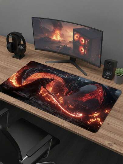 Large Size Mouse Pad, Waterproof Non-Slip Smooth Cloth Surface, Lava Warrior Dark Sci-Fi Illustration Pattern, Also Suitable As Keyboard Pad, Desk Mat Or Book Stand, Suitable For Gamers, Office And Dorm Use, Computer, Office And Gaming Environment, Gift For Gamers, Compatible With Mouse And Trackball