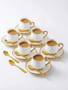 1 Set Ceramic Coffee Cup And Saucer, Ceramic Tea Cup And Saucer Set, European Style Gold Rim Drinkware, Suitable For Breakfast, Tea Party, Afternoon Tea, Home, Garden, Restaurant, Summer And Winter - Multicolor - View 11