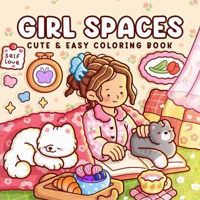 1 GIRL SPACES Coloring Book For Adults & Children, Learning Supplies, Toys, Back To School Essential, Bold & Simple Design, Relaxing, Christmas, Halloween, Birthday Gift, Children's Day, Student Supplies