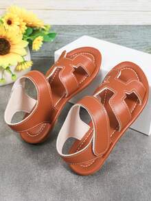 1 Pair Brown Toddler Boys/Girls Flat Sandals, Non-Slip Rubber Soft Bottom, Hook And Loop Design, Round Toe, Suitable For 3-15 Years Old Children, Daily, Travel, Beach, 2026 Spring/Summer New - Brown - View 5