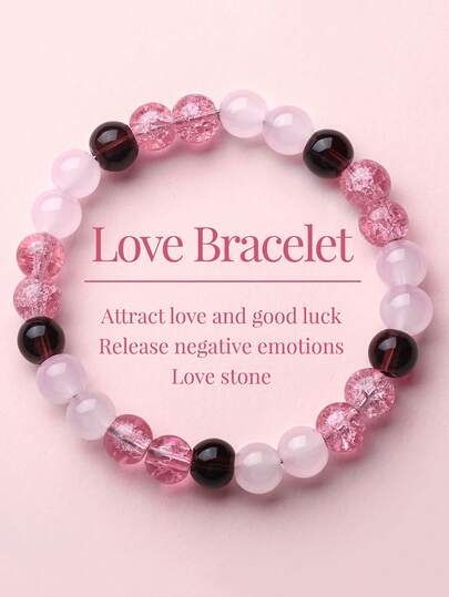 1pc Natural Pink Love Stone Bracelet - Rose Quartz And Red Stone Beads, Attracts Love, Good Luck And Positive Energy, Marble Pink To Fuchsia Gemstone Jewelry, Valentine's Day, Anniversary Gift (No Electroplating, Suitable For Sensitive Skin) Obsidian.