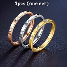 Bộ 3 chiếc nhẫn thời trang nữ bằng thép không gỉ, đính đá Cubic Zirconia 2mm, ba màu, có thể xếp chồng lên nhau, giữ màu tốt, ít gây dị ứng, thích hợp làm quà tặng. - Nhiều màu - Xem 16